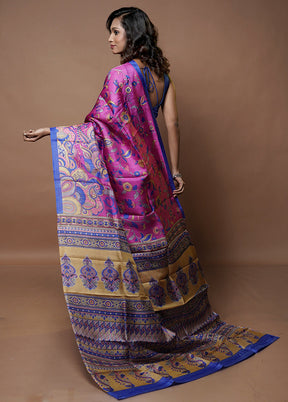 Pink Printed Pure Silk Saree Without Blouse Piece