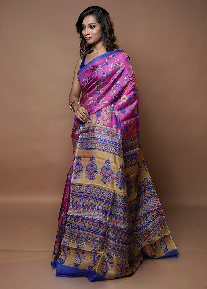 Pink Printed Pure Silk Saree Without Blouse Piece