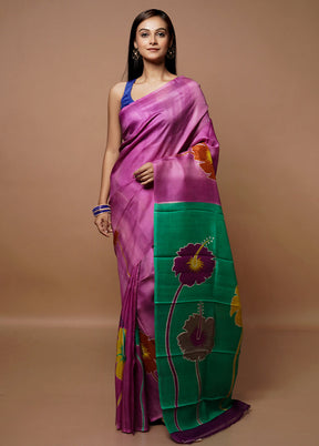 Rust Printed Pure Silk Saree Without Blouse Piece