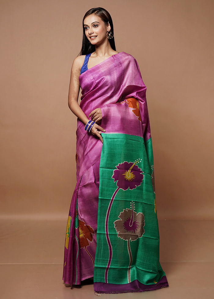 Rust Printed Pure Silk Saree Without Blouse Piece