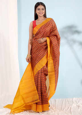 Red Printed Pure Silk Saree With Blouse Piece - Indian Silk House Agencies