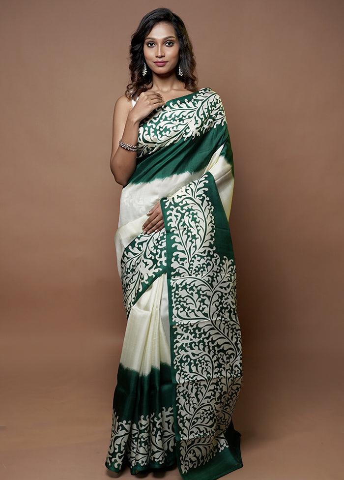 Green Printed Pure Silk Saree Without Blouse Piece