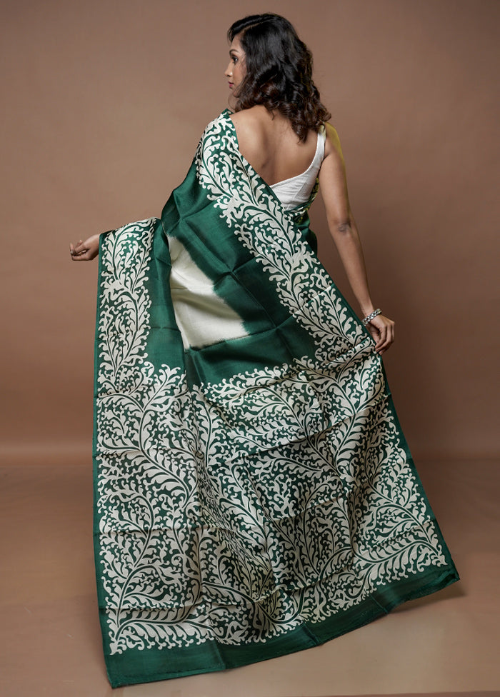 Green Printed Pure Silk Saree Without Blouse Piece