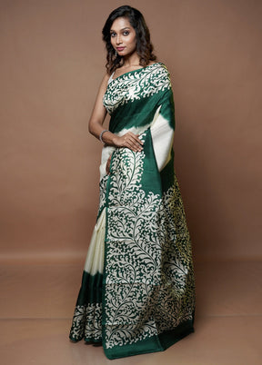 Green Printed Pure Silk Saree Without Blouse Piece