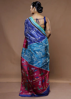 Purple Printed Pure Silk Saree With Blouse Piece - Indian Silk House Agencies