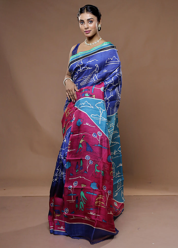 Purple Printed Pure Silk Saree With Blouse Piece - Indian Silk House Agencies