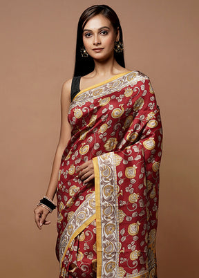 Red Printed Pure Silk Saree Without Blouse Piece