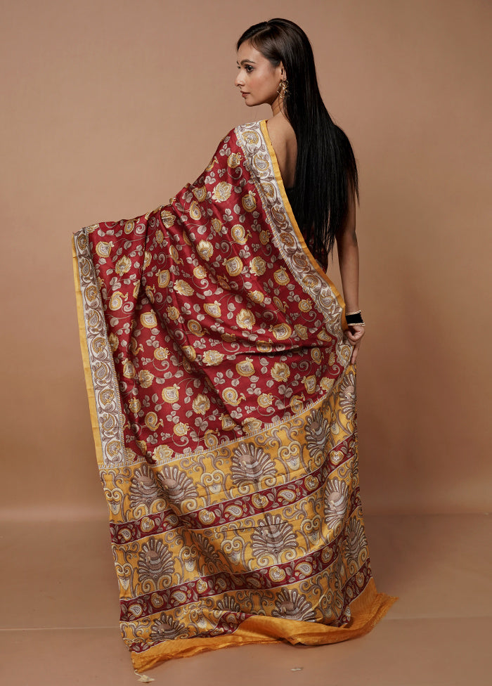 Red Printed Pure Silk Saree Without Blouse Piece