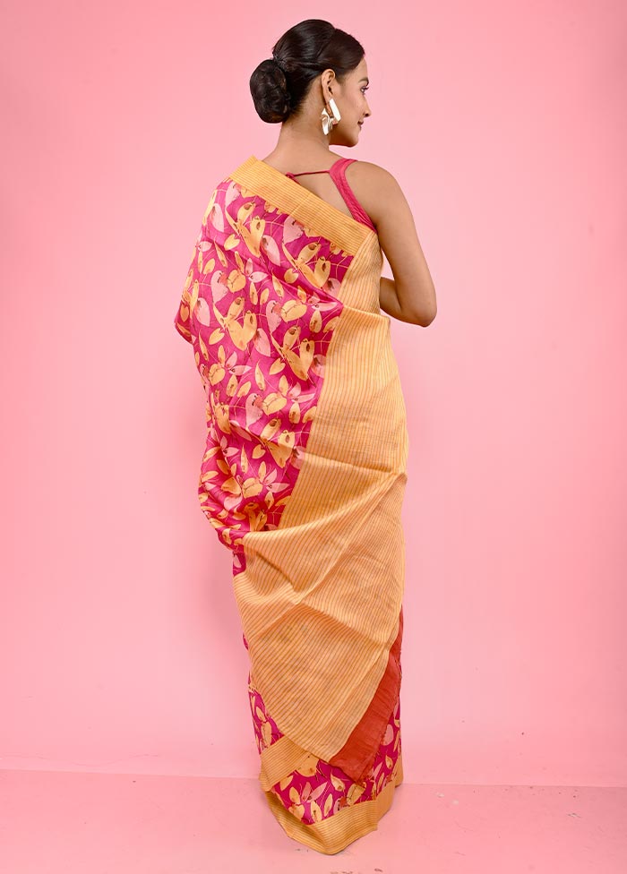 Pink Printed Pure Silk Saree With Blouse Piece - Indian Silk House Agencies