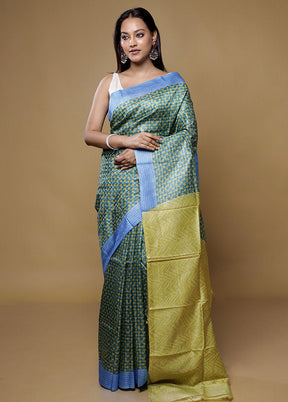 Green Printed Pure Silk Saree Without Blouse Piece