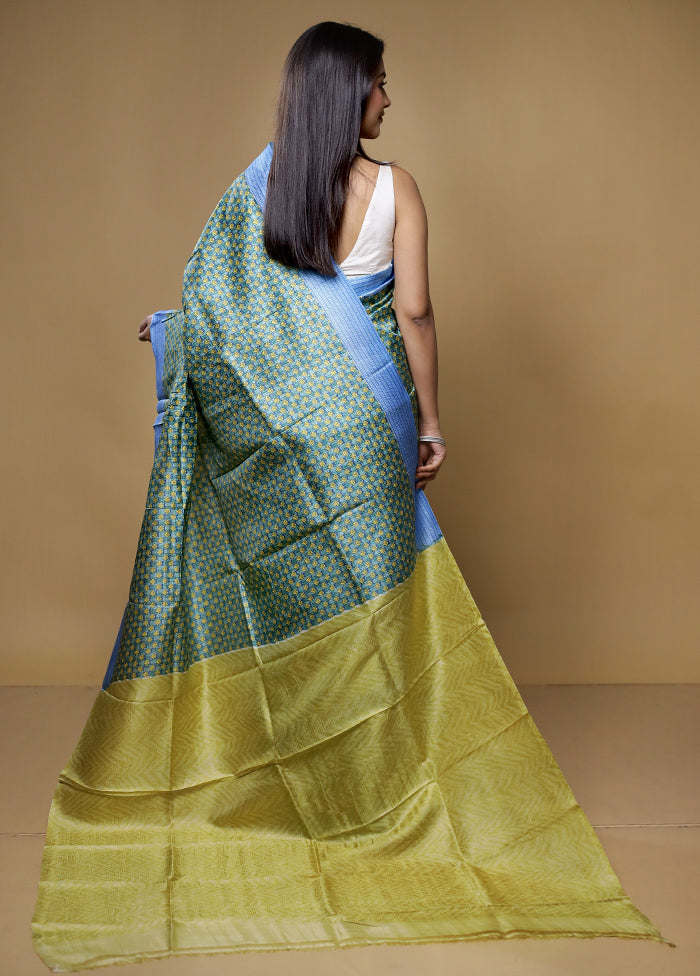 Green Printed Pure Silk Saree Without Blouse Piece