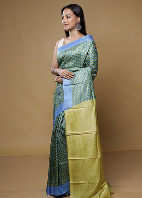 Green Printed Pure Silk Saree Without Blouse Piece