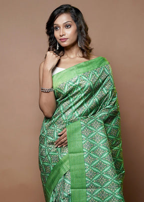 Green Printed Pure Silk Saree Without Blouse Piece