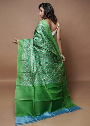 Green Printed Pure Silk Saree Without Blouse Piece