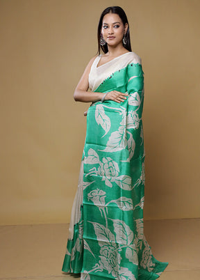 Green Printed Pure Silk Saree Without Blouse Piece