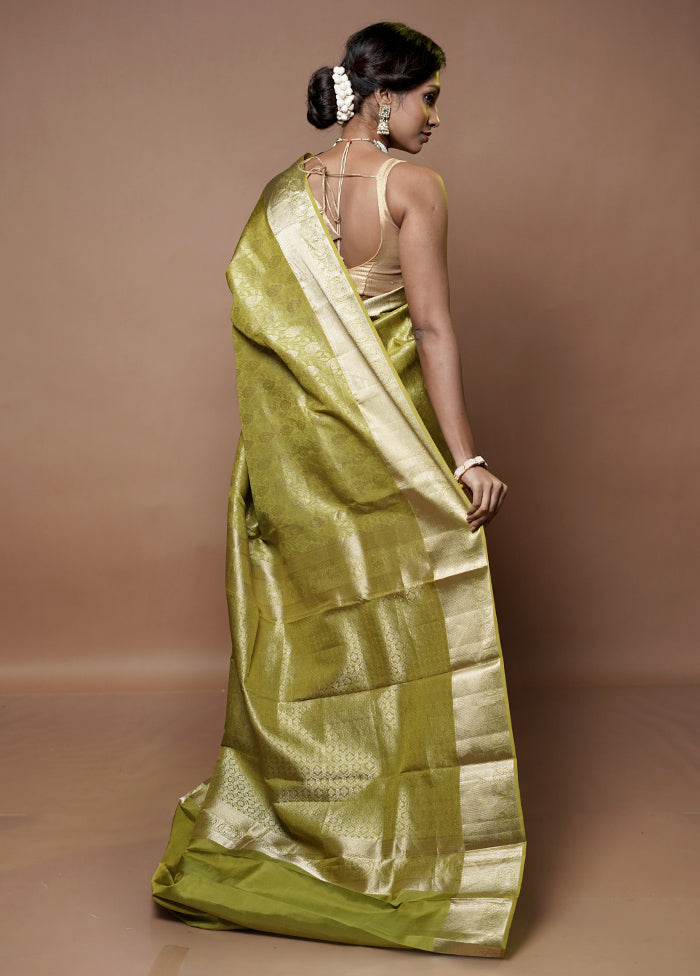 Green Handloom Kanjivaram Pure Silk Saree With Blouse Piece