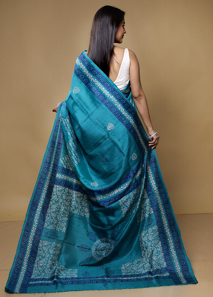 Green Printed Pure Silk Saree Without Blouse Piece