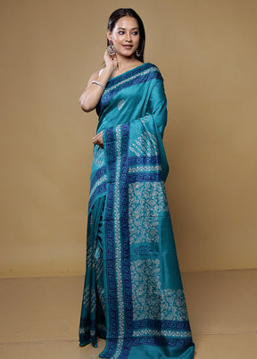 Green Printed Pure Silk Saree Without Blouse Piece