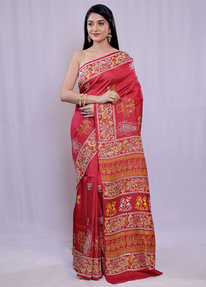 Pink Printed Pure Silk Saree With Blouse Piece - Indian Silk House Agencies