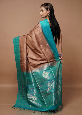 Brown Handloom Kanchipuram Pure Silk Saree With Blouse Piece