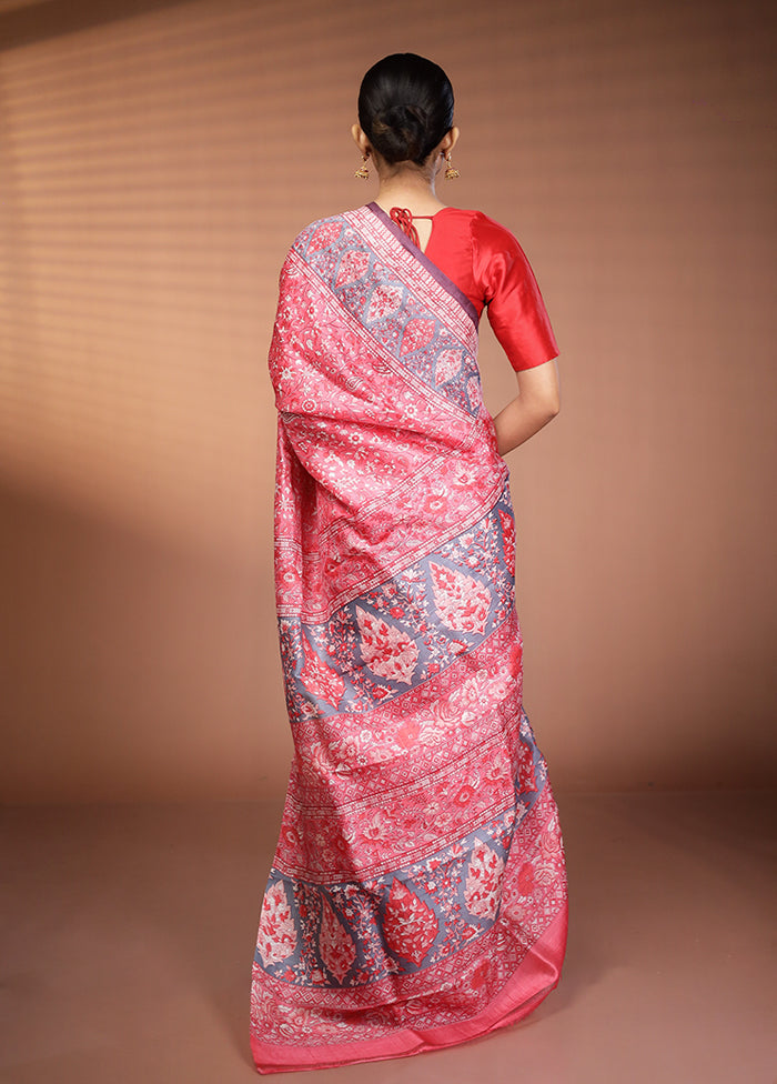 Pink Printed Pure Silk Saree Without Blouse Piece