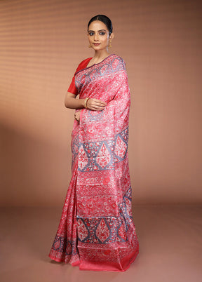 Pink Printed Pure Silk Saree Without Blouse Piece