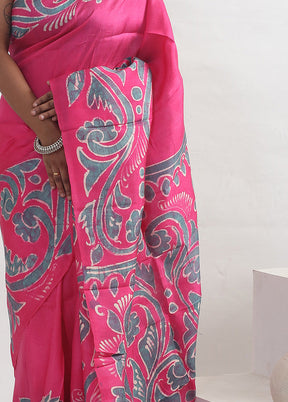 Pink Batik Printed Pure Silk Saree With Blouse Piece - Indian Silk House Agencies