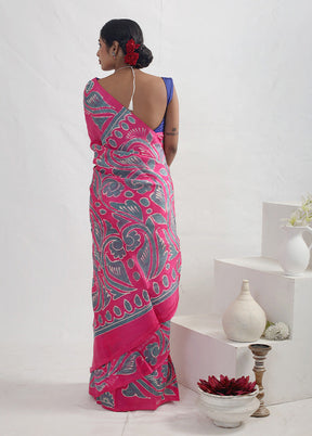 Pink Batik Printed Pure Silk Saree With Blouse Piece - Indian Silk House Agencies