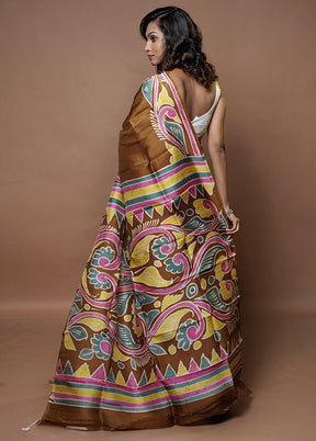 Cream Printed Pure Silk Saree Without Blouse Piece