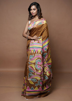 Cream Printed Pure Silk Saree Without Blouse Piece