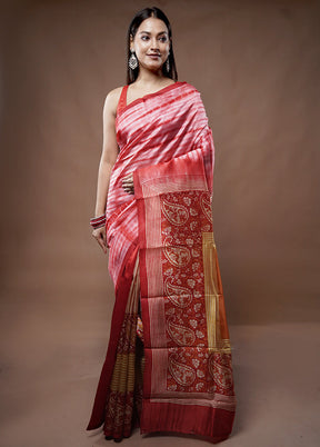 Pink Printed Pure Silk Saree With Blouse Piece - Indian Silk House Agencies