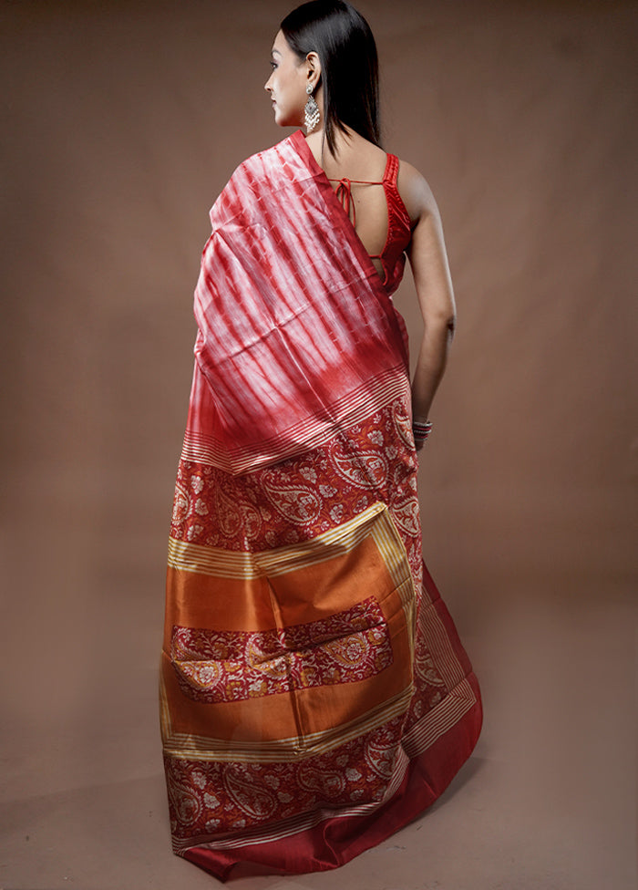 Pink Printed Pure Silk Saree With Blouse Piece - Indian Silk House Agencies