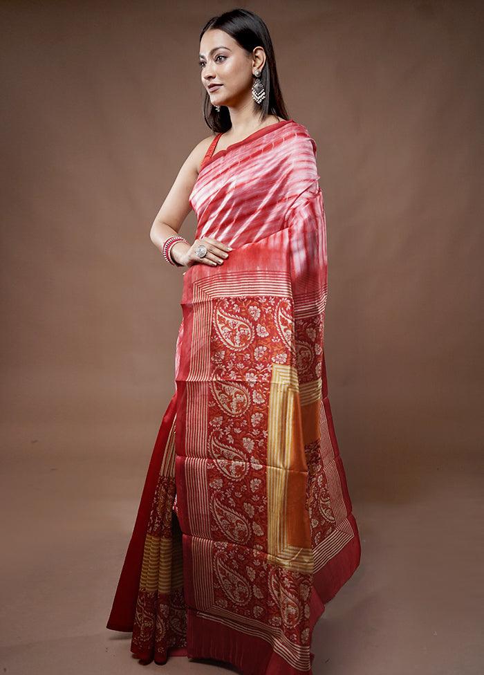 Pink Printed Pure Silk Saree With Blouse Piece - Indian Silk House Agencies