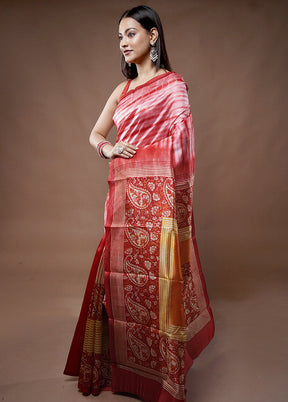 Pink Printed Pure Silk Saree With Blouse Piece - Indian Silk House Agencies