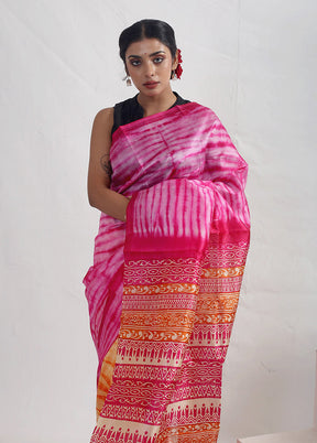 Pink Printed Pure Silk Saree With Blouse Piece - Indian Silk House Agencies