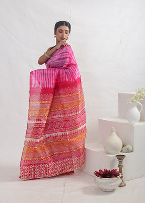 Pink Printed Pure Silk Saree With Blouse Piece - Indian Silk House Agencies