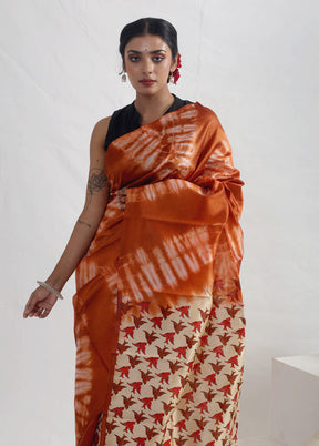 Rust Printed Pure Silk Saree With Blouse Piece - Indian Silk House Agencies