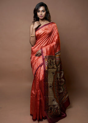 Pink Printed Pure Silk Saree Without Blouse Piece