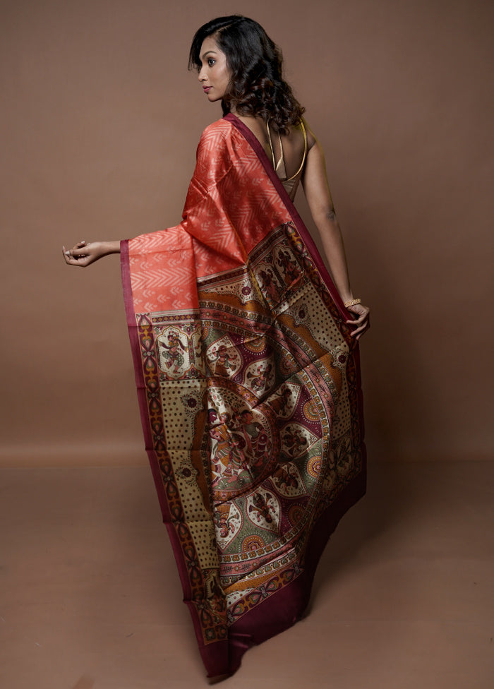 Pink Printed Pure Silk Saree Without Blouse Piece