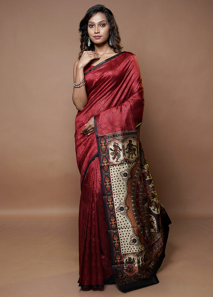 Red Printed Pure Silk Saree Without Blouse Piece