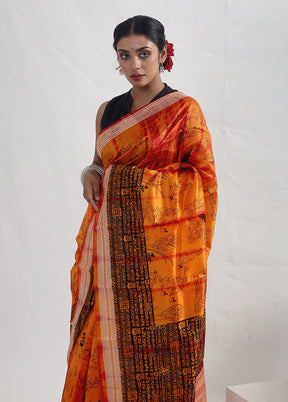 Rust Printed Pure Silk Saree With Blouse Piece - Indian Silk House Agencies