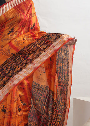 Rust Printed Pure Silk Saree With Blouse Piece - Indian Silk House Agencies