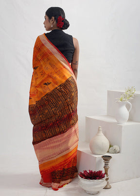 Rust Printed Pure Silk Saree With Blouse Piece - Indian Silk House Agencies