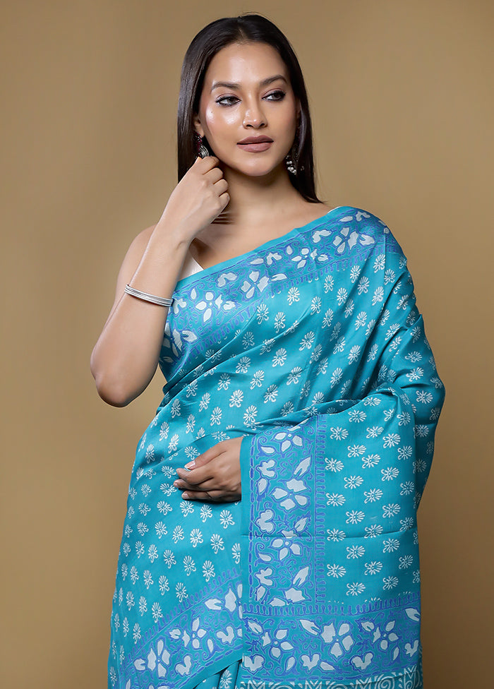 Green Printed Pure Silk Saree Without Blouse Piece