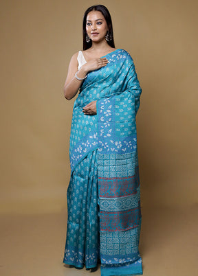 Green Printed Pure Silk Saree Without Blouse Piece