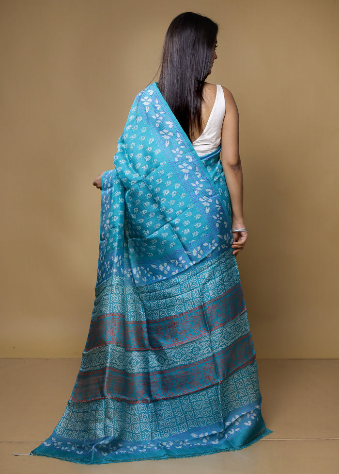 Green Printed Pure Silk Saree Without Blouse Piece