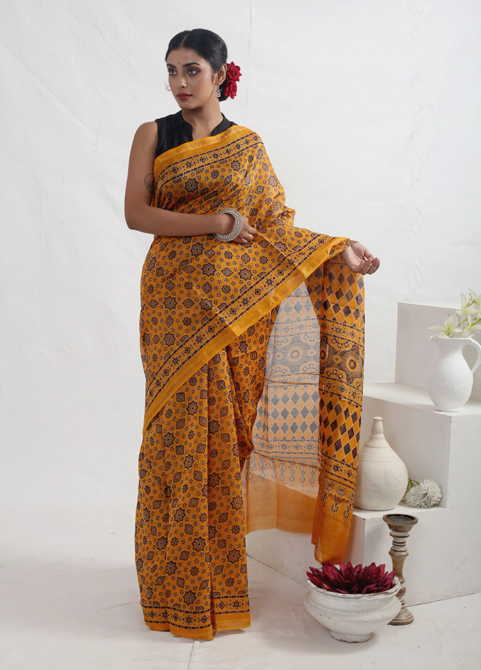 Yellow Chanderi Cotton Saree With Blouse Piece - Indian Silk House Agencies