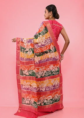 Pink Chanderi Cotton Saree With Blouse Piece - Indian Silk House Agencies