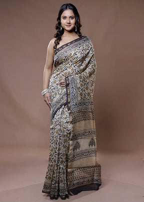 Cream Chanderi Cotton Saree With Blouse Piece - Indian Silk House Agencies