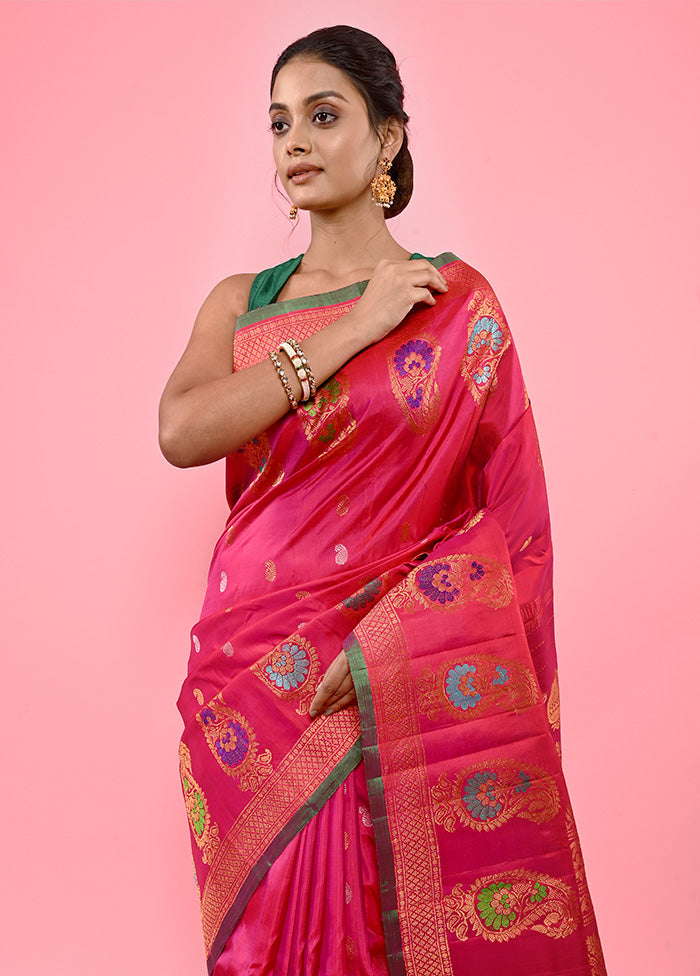 Pink Gadwal Pure Silk Saree Without Blouse Piece - Indian Silk House Agencies